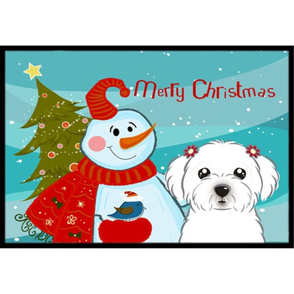 Carolines Treasures Snowman With Maltese Indoor and Outdoor Mat- 18 x 27 in. BB1828MAT - main